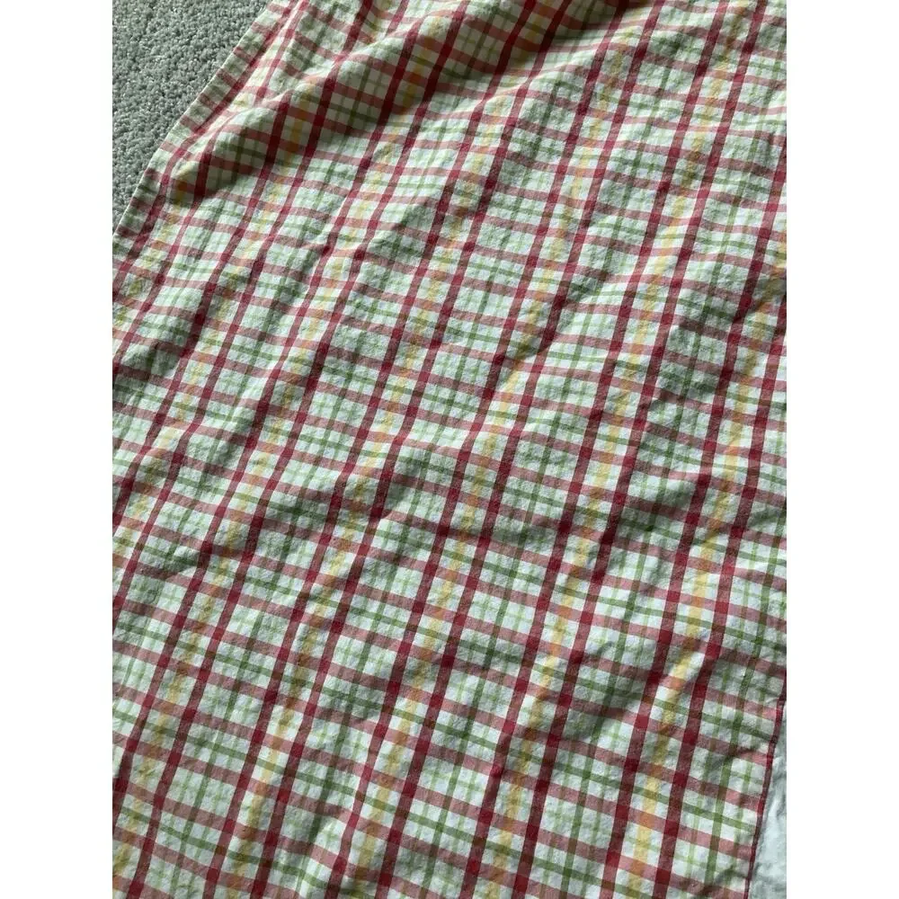 Pottery Barn PB Queen Bed Skirt 'Lemon Plaid' Pink Green Yellow Spring Cottage